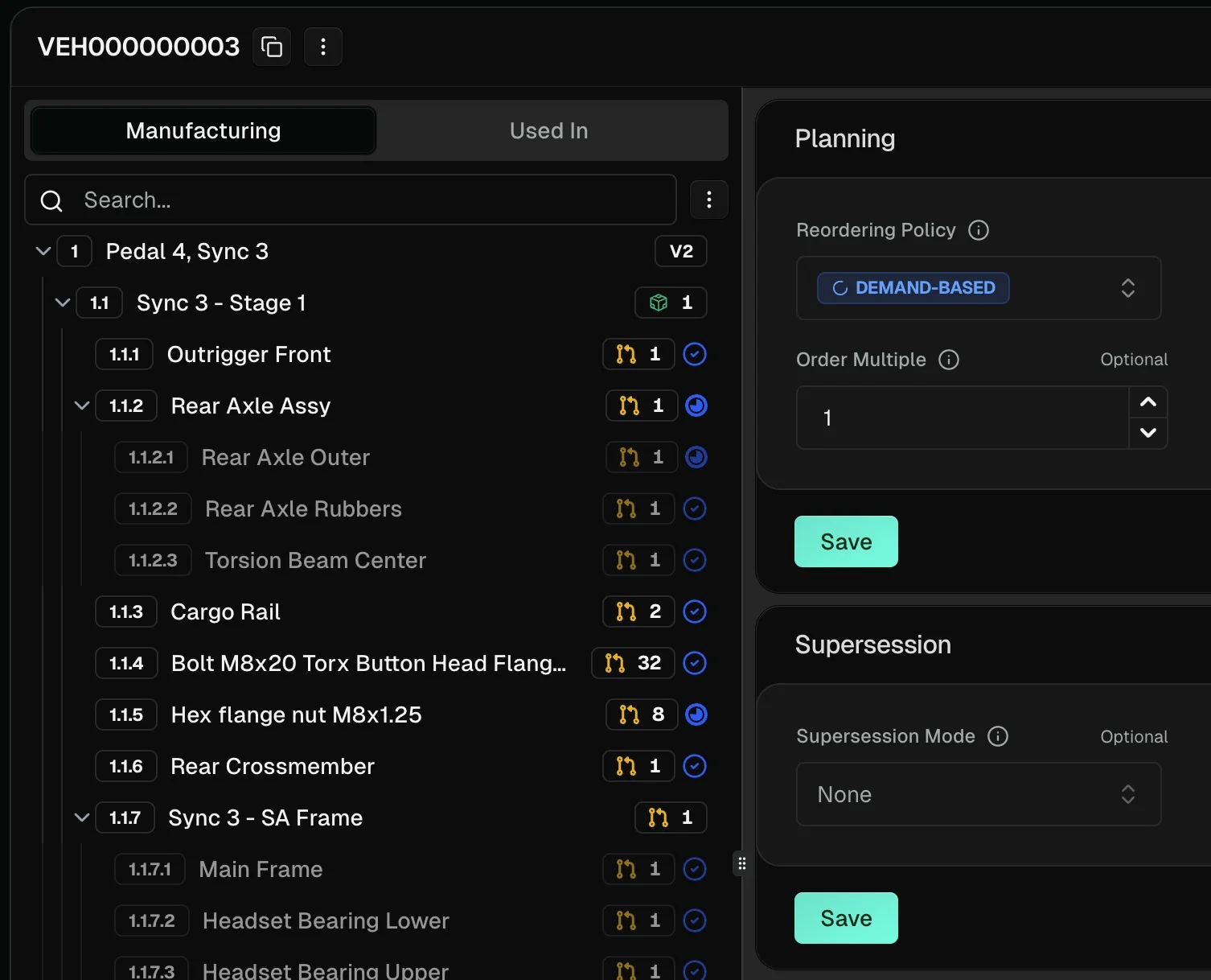 Part configurator / BOM tree
