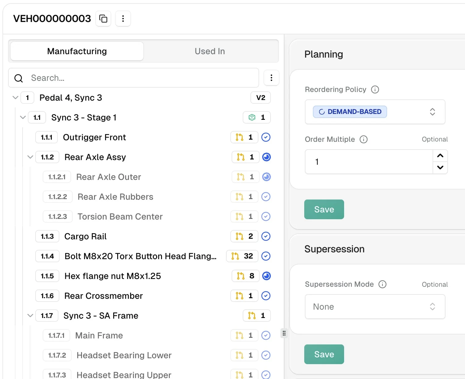 Part configurator / BOM tree